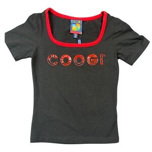 VTG COOGI Australia Sport Black Red Trim Square Neck Short Sleeve Top Size SS
